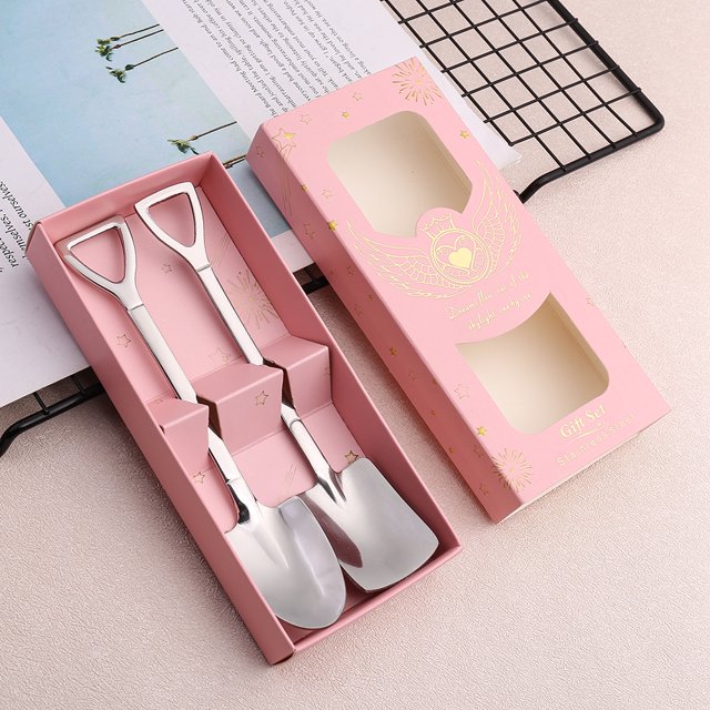 Cucharas de acero inoxidable con forma de pala, 2 piezas, lindas cucharas para té, cucharas para revolver, cucharas para café, cucharas para frutas, cucharas para postre, juego de té, vajilla (plata)