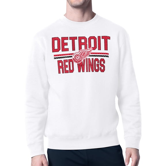 Men's Starter White Detroit Red Wings Mesh Look Team Name Logo Pullover Sweatshirt