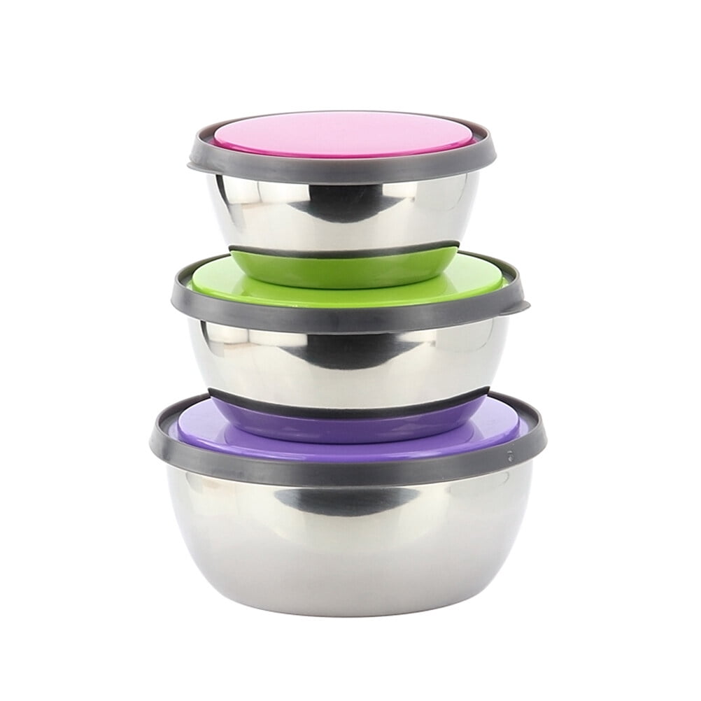 Set of 3 Nesting Stainless Steel Food Containers Stackable SpaceSaving