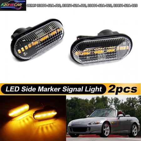 2x Clear Lens Amber LED Turn Signal Side Marker Lights Lamp for 2000-2009 Honda S2000 OEM# 33801-S2A-J02,33851-S2A-J02, 33801-S2A-023, 33851-S2A-023