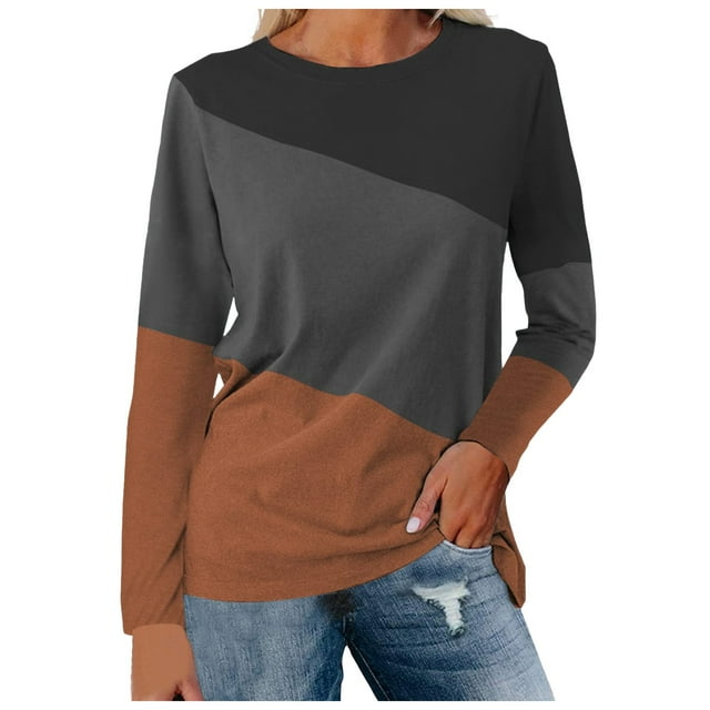 SNKSDGM Chemises à Manches Longues Femmes Femmes Blouses à Manches Longues pour le Travail T-Shirt Décontracté à Col Rond à Manches Longues pour Femme Haut Imprimé Respirant m