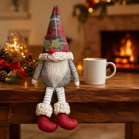 Cififendec Christmas Hat Dangling Leg Gnome Ornament, 19.69"×2.36", Christmas Holly Accent Faceless Hanging Dolls for Tree Trimming, Seasonal Holiday Gift Matching Styling Plan