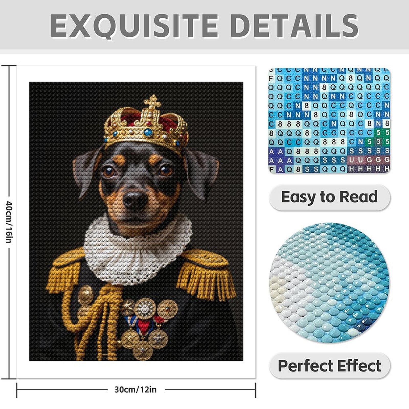 Diamond Art Kit for Adults, Dog Royalty Portrait Regal Attire Diamond Painting for Adults Beginners, DIY Diamond Art Painting Kits, 5D Diamond Painting Crafts for Home Decor 12x16 Frameless