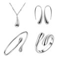 thumbnail image 2 of 4 Pcs/Set Women Jewelry Set Water Drop Shape Polished Metal Adjustable Open Design Earrings Necklace Bangle Ring Set Lady Daily Jewelry, 2 of 8