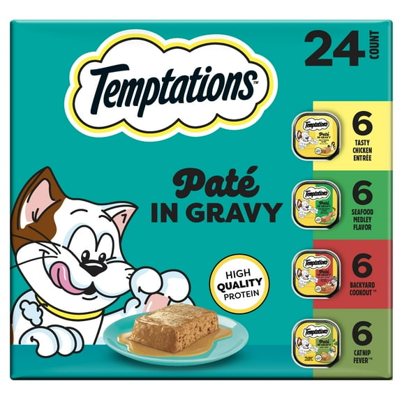 Temptations Pate in Gravy Variety Pack Adult Wet Cat Food, 3.5 oz Trays, Pack of 24