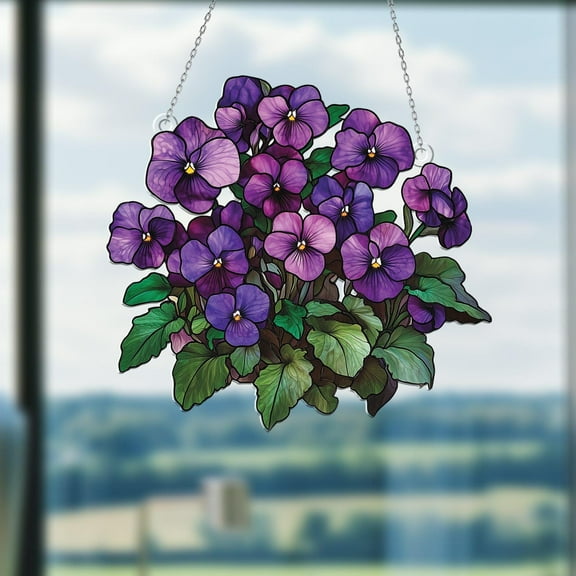 Violet Flower Acrylic Window Hanging, March Birth Month Floral Decor for Mom or Grandma