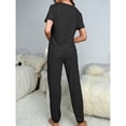 thumbnail image 3 of Defitshape Women's Summer Shorts Sleeve Pajama Pants Cinch Bottom Pant 2 Piece Lounge Cool Loungewear Crew Neck Home Elasthane Drawstring Nightwear Black 8-10, 3 of 5