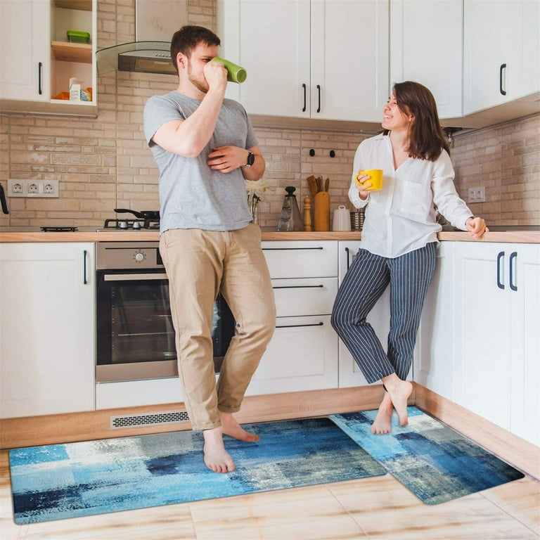 Fdelink Carpet Kitchen Rugs and Mats Set of 2 Cushioned Anti Fatigue Kitchen Floor Mat Non Slip Waterproof Kitchen Rug Set Comfort Standing Mats