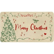 Merry Christmas Door Mat Outdoor for Front Door,Xmas Tree Red Bow Lights Holiday Welcome Doormat,Winter Floor Rugs for Indoor Porch Entrance Farmhouse Decor 30" x 17"