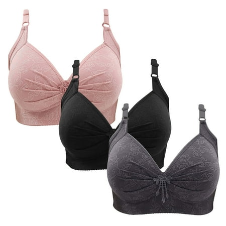 Gnurob Wireless Bralette for Women Push Up Bra Plus Size Floral Lace Bralettes No Underwire Brassiere 3 PC Soft Everyday Bras Adjustable Widen Band Underwear Clearance Saving A08-Pink 3X-Large