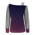 thumbnail image 4 of KHONTS Women Gradient Color Mesh Long Sleeve Cold Shoulder Loose Splice Blouse Tops Printed Blouse for Dailywear Dark Purple XL, 4 of 4