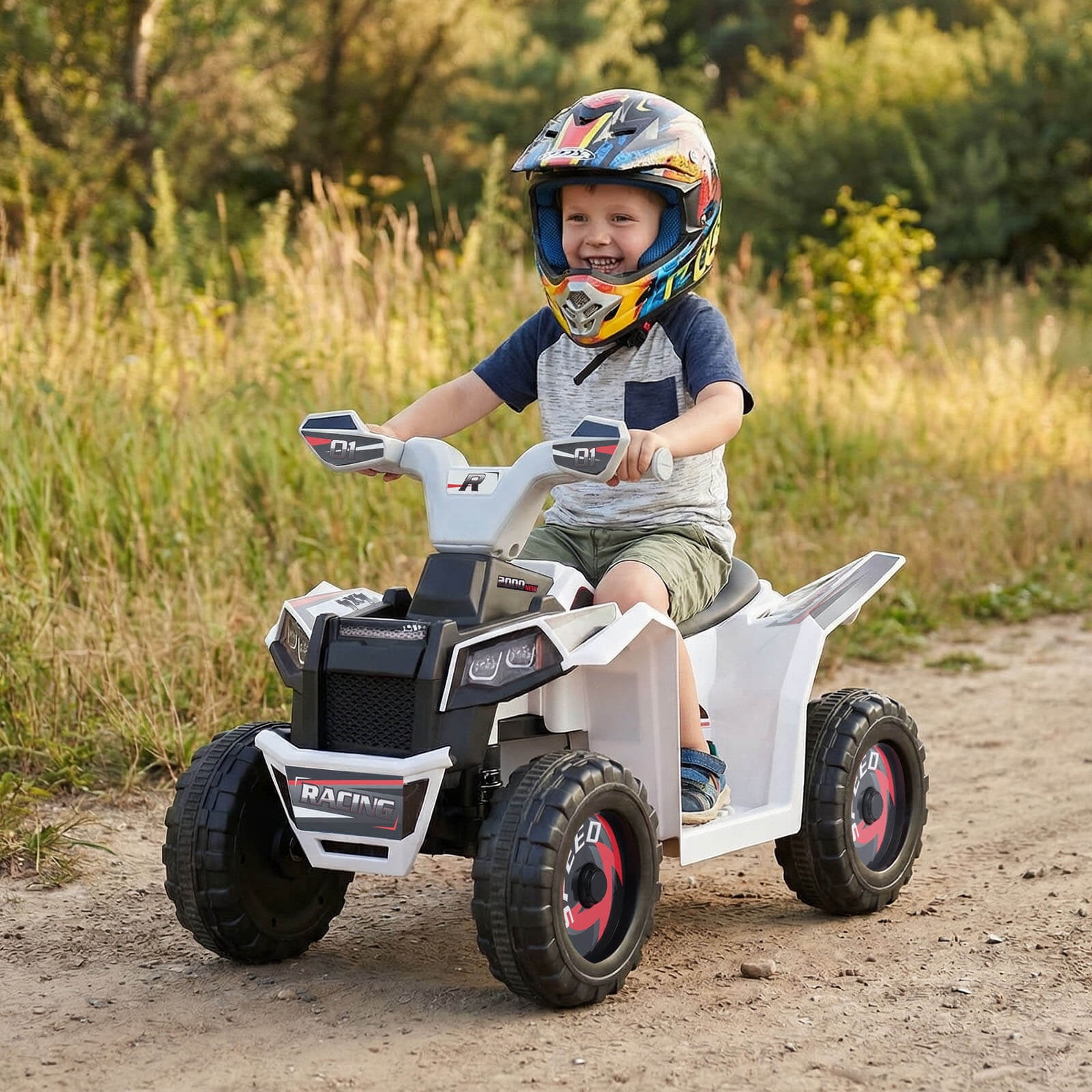 Costway Kids Electric ATV Car, 6V Battery-Powered Ride on Toy wirh Removable Back Trailer White