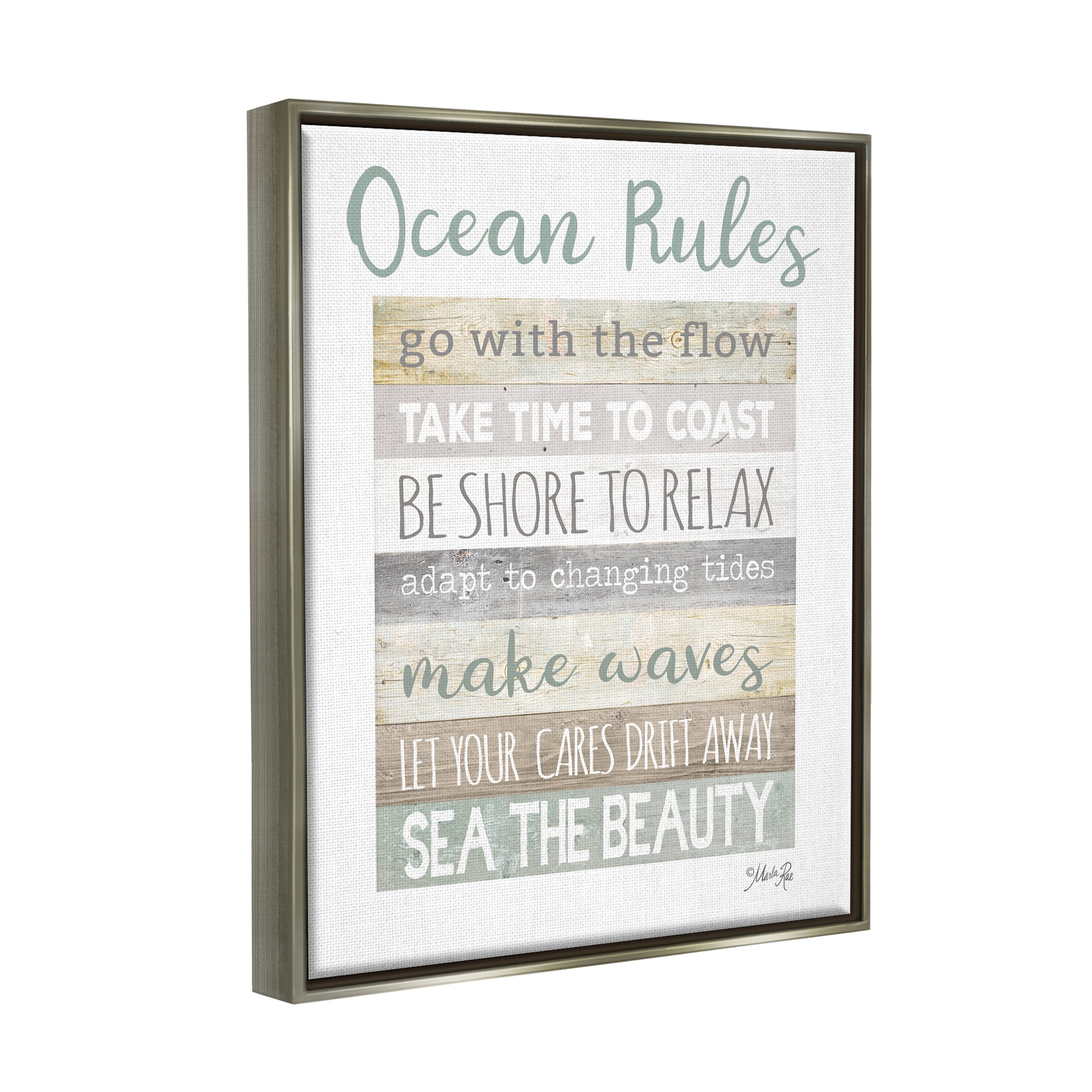 Stupell Industries Ocean Rules Rustic List Typography Painting Gray Floater Framed Art Print Wall Art, 25 x 31