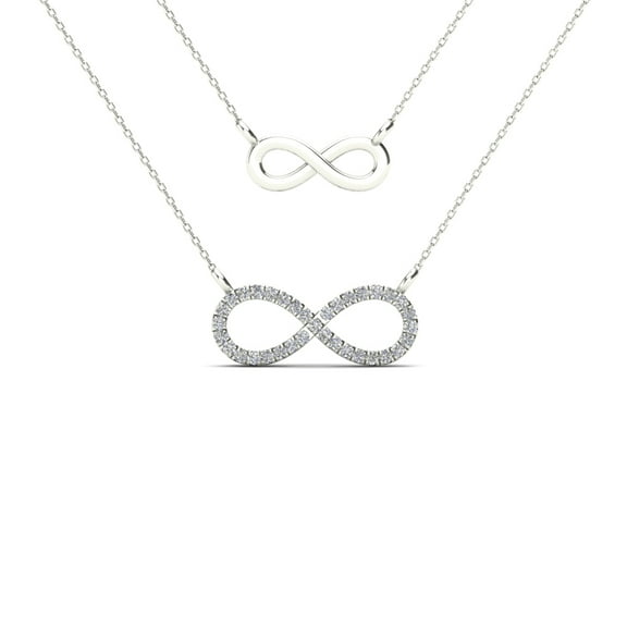 aaXia 10K White Gold 1/10ct TDW Diamond Infinity Double Strand Necklace