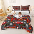 thumbnail image 3 of Castle Fairy Cartoon Fire Truck Print Queen Comforter Set 3pcs for Teens, Firefighter Seamless Bedding Comforter Set for Kids Bedroom, Red Gray,Grey Reversible, 3 of 6