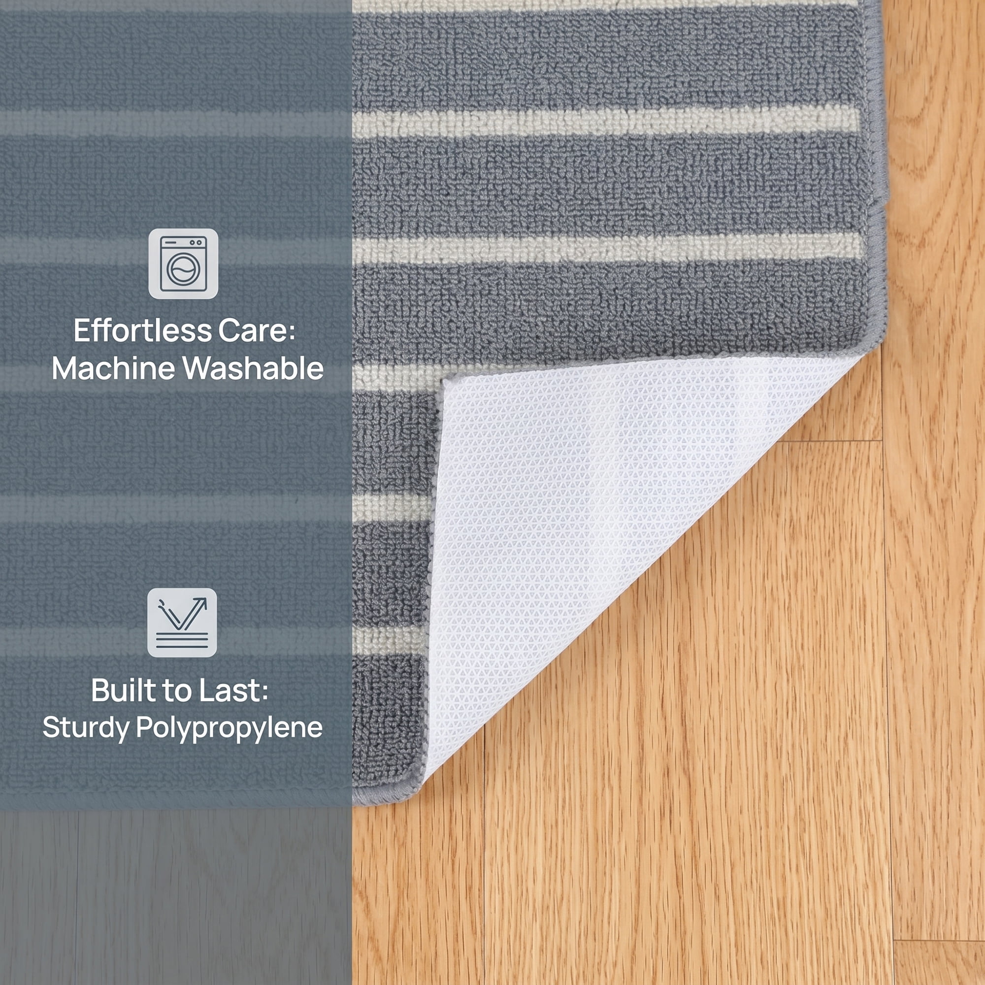 Unique Bargains Polypropylene Striped Non Slip Kitchen Runner Rug Grey 47" x 20"