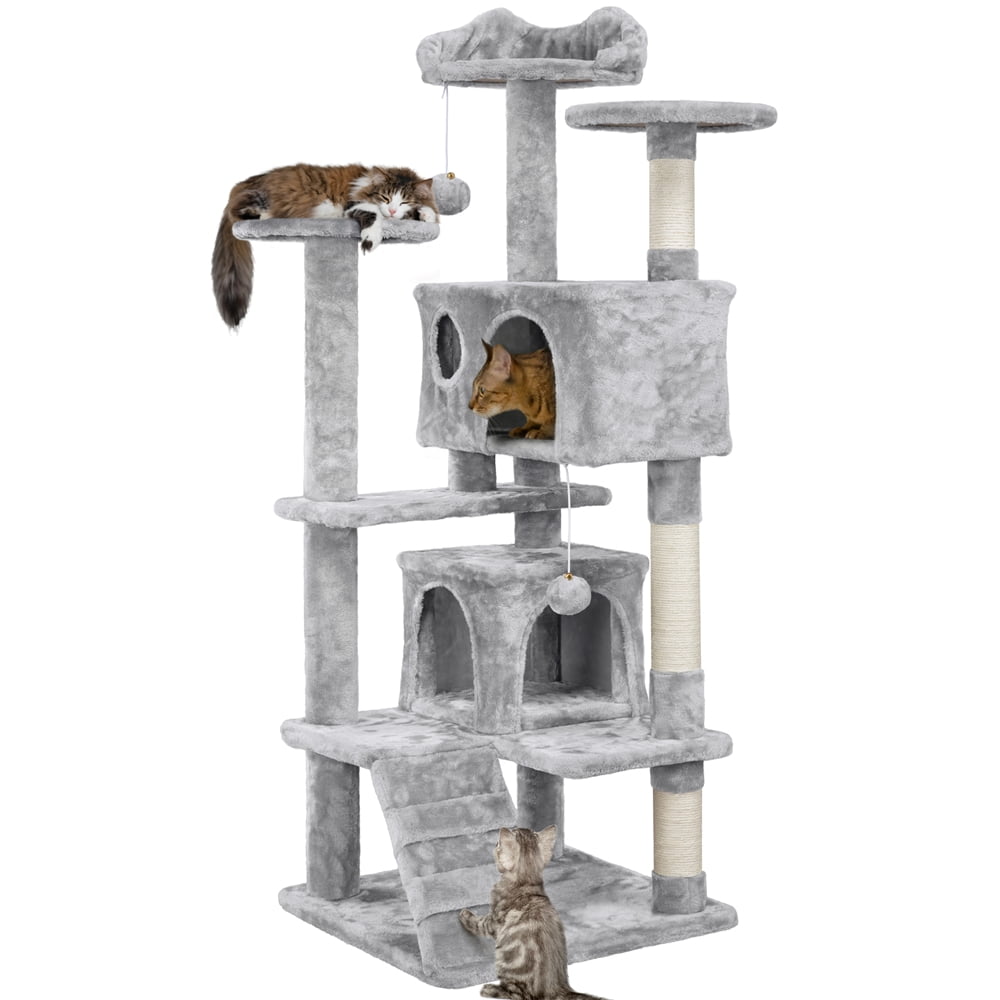 PURLOVE® 3 Tier Kitten Cat Tree with Scratching Post Cat Climbing Tower Activity Centre Cat Scratcher Furniture Brown