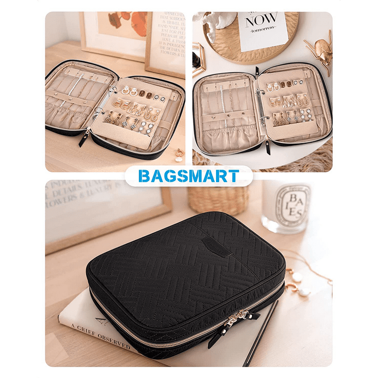 BAGSMART Jewelry Travel Organizer Case Transparent Jewelry Storage Book  Ring Binder Jewelry Bags Clear Booklet Zipper Pouch Bag for Necklaces