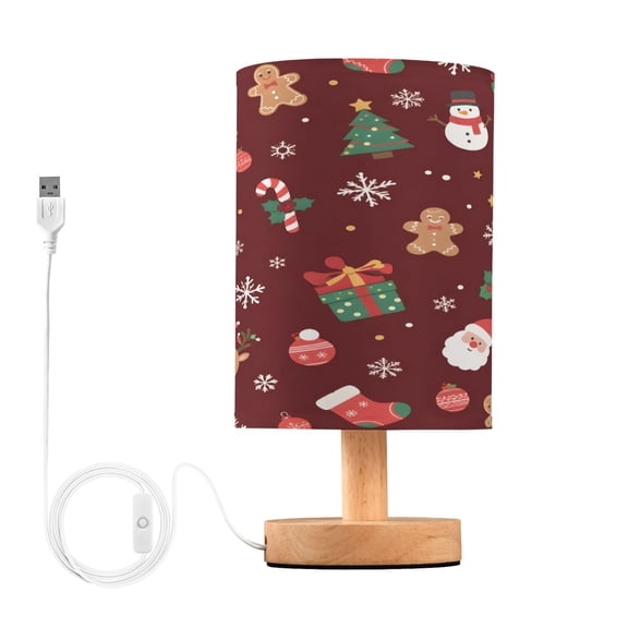 Christmas Wallpapers Gingers Table Lamp, Fully Dimmable Nightstand Lamp with USB and Linen Fabric Shade, Modern Gifts for Bedroom, Living Room, Office