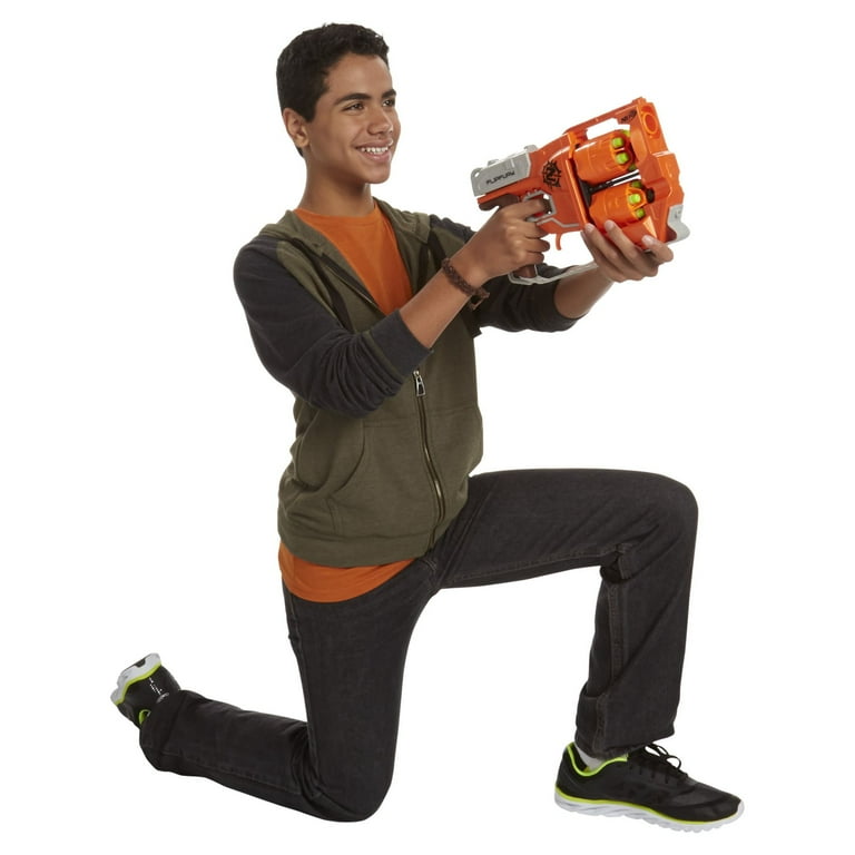 FlipFury Nerf Zombie Strike Toy Blaster with 2 Flipping Drums and 12 Official Nerf Zombie Strike Elite Darts For Kids