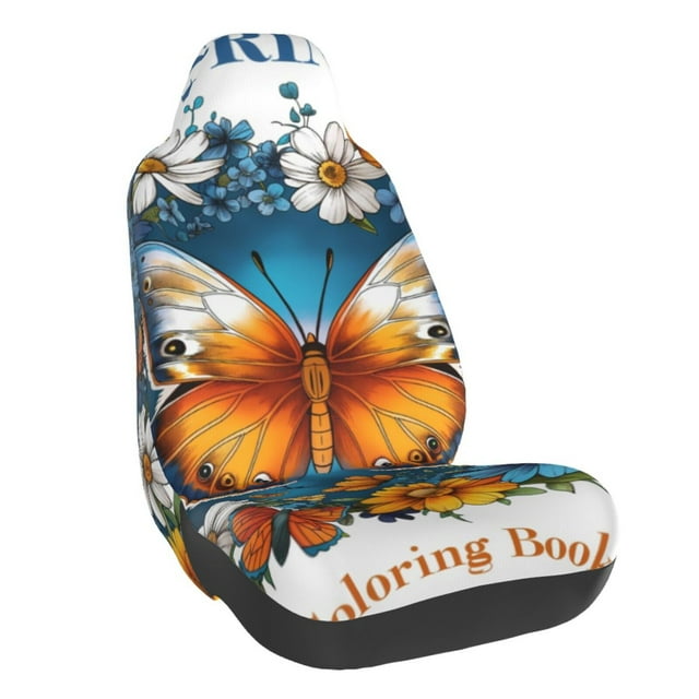 Wukai Spring Butterfly Flowers Full Set Car Seat Covers with Soft Padding Universal Auto Front Seats Protector and Cushion Mat