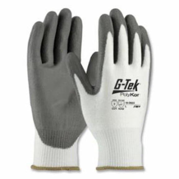 G-Tek 112-16-D622-M PolyKor Seamless Knit Coated Gloves - Polyurethane Smooth Grip, White & Gray - Medium - Pack of 12