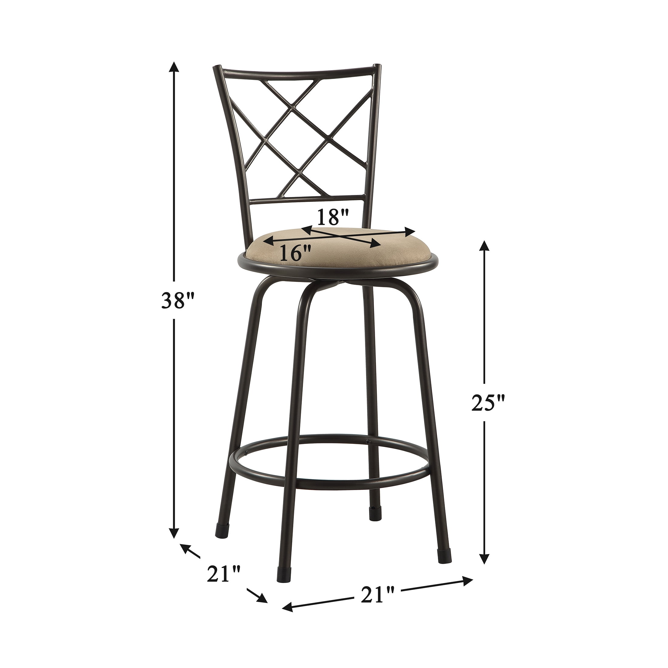 OakvillePark Alto Round Seat Cross Open Back Convertible Swivel Counter/Pub Height Chair, Dark Brown (Set of 3)