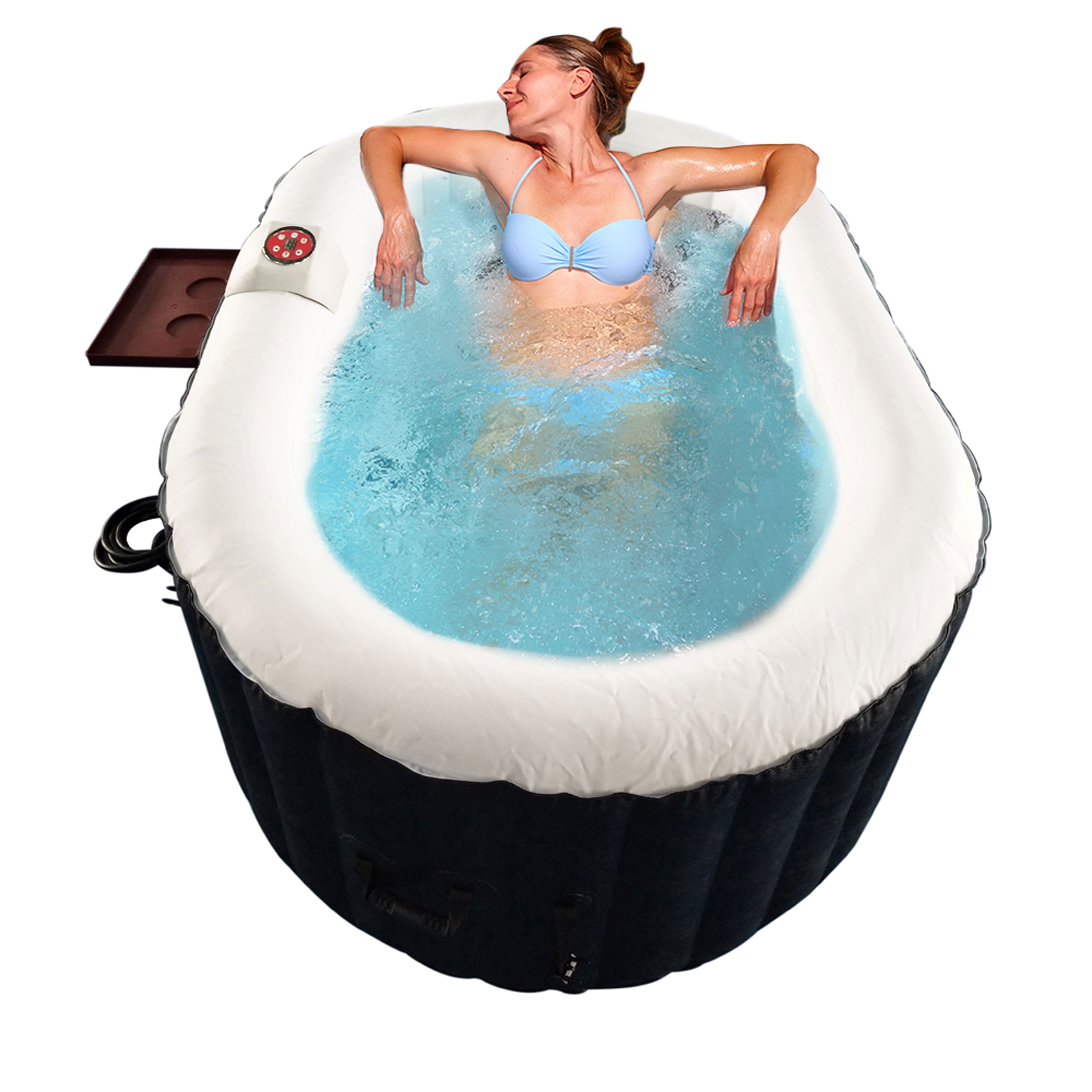 Black Drink Tray Cover and 6 Filters 2 Person Portable Hot Tub 145 Gallon ALEKO Oval Inflatable High Powered Bubble Jetted Hot Tub Spa with Fitted Cover 