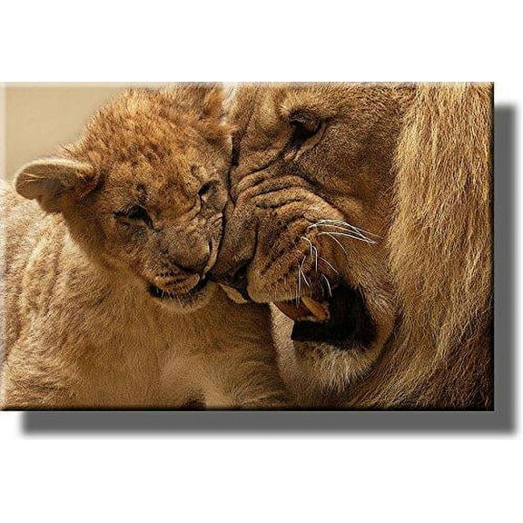 Head to Head Lion and Cub Picture on Stretched Canvas, Wall Art Decor, Ready to Hang!