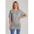 thumbnail image 3 of BAIEBLEUE GLOBAL Women's Solid Butterfly Short Sleeve Boat Neck Dolman Top HGrey L, 3 of 7