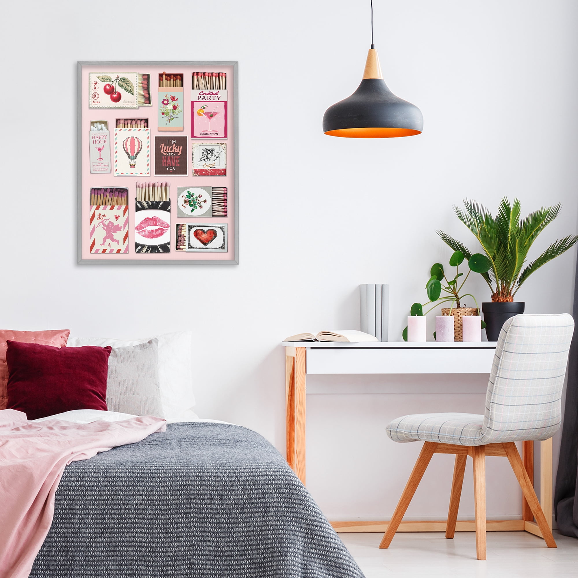 Stupell Industries Vintage Romantic Matchbox Collection Gray Framed Giclee Art, design by CAD Designs