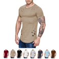 thumbnail image 4 of Camisetas de cuello redondo sueltas de color sólido rasgadas para hombre Camiseta de manga corta curvada ahuecada informal para hombre Advancent FS7578-01, 4 of 7