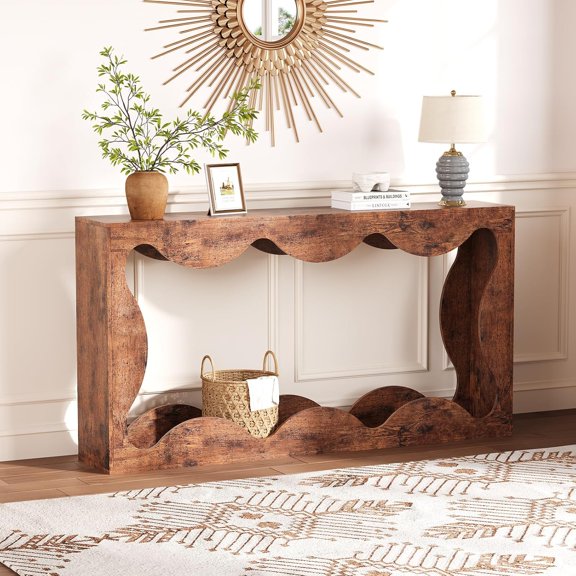 Historyli Console Table with Storage-63 Inches Farmhouse Entryway Table-Sofa Table Behind Couch,Narrow Entry Table for Living Room,Hallway-Brown