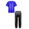 thumbnail image 2 of TiaoBug Kids Girls Boys Jazz Hip Hop Clothing Set Metallic T-shirt with Pant Street Ballet Dance Performance Costume Royal Blue&Black 16, 2 of 5