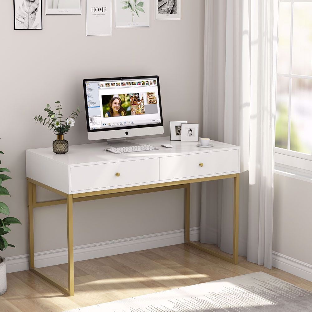 Tribesigns Modern Simple 47" Home Office Desk w/ 2 Storage Drawers,Makeup Vanity 