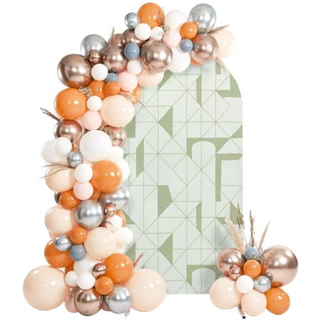 Sage Green Geometric Arch Backdrop Cover 7.2Ft, Wedding Arch Covers Stretchy Backdrop, Modern Abstract Art Aesthetics Fitted 2 Sided Arched Photo Background for Birthday Party Decorations