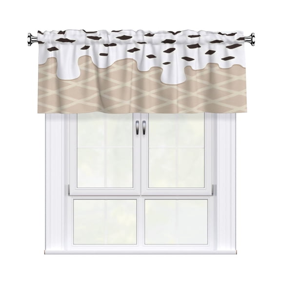 Rod Pocket Valance Curtain 54x18 Inch, Durable Light Filtering Window Topper For Kitchen Bathroom Laundry Studio Ice Cream White