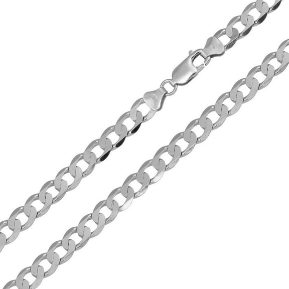 Rhodium Plated 925 Sterling Silver Super Flat Curb 180 Chain 6mm Made in Italy 22" Jewelry Female