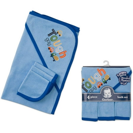 Gerber Newborn Boys' 4 Piece Hooded Towel and Washcloth Set