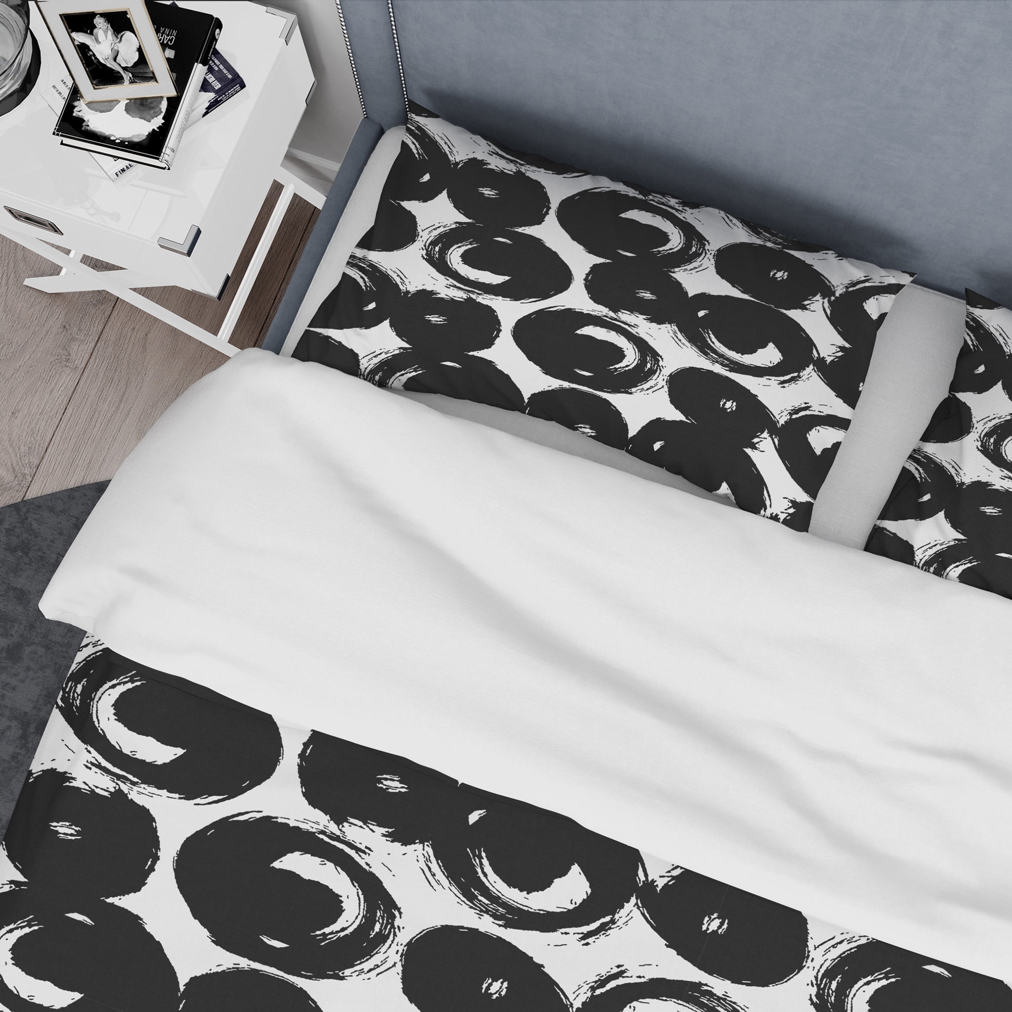 Designart 'Hand Painted Black Circles on White Background' Modern & Contemporary Duvet Cover Set