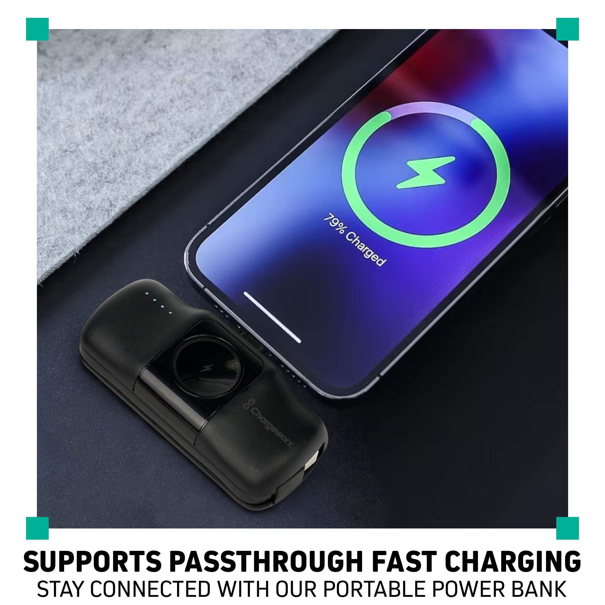 3 in 1 Portable Charger Power Bank for iPhone, USB-C Devices, Smart Watch, 5000mAh Battery, Ultra Compact, Fast Charging Travel Charger, LED Battery Indicator (Black)