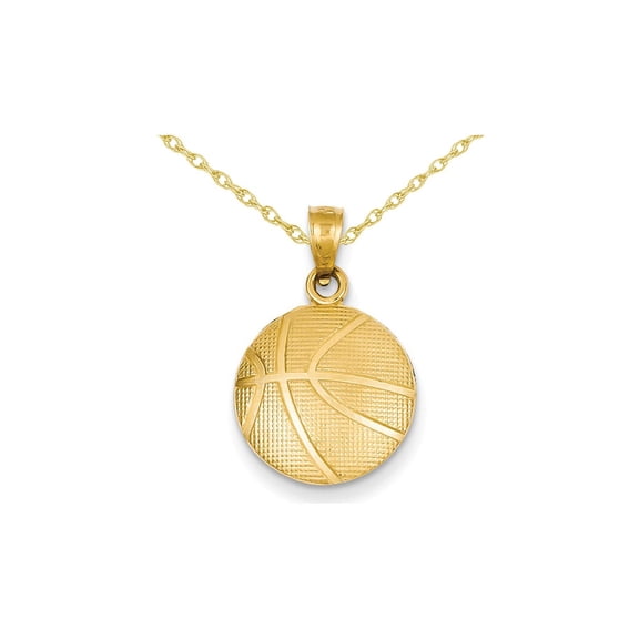 Gem & Harmony Basketball Pendant Necklace in 14K Yellow Gold with Chain for Women