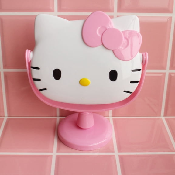 Cartoon KT Mirror Desktop Makeup Mirror Rotatable Cat-head Small Mirror Elevated Stand Mirror Christmas Gift