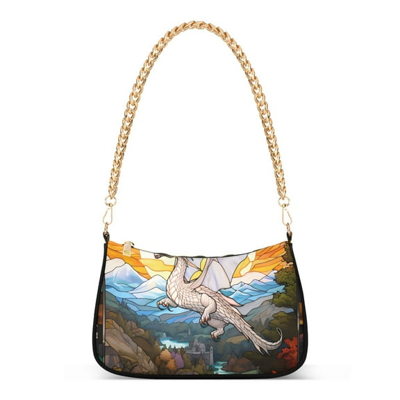 White Dragon Mountains Lake Sun TreesWomen Small Shoulder Bag Crossbody Tote Hobo Bags Purse Clutch Handbags with Chain Strap for Women