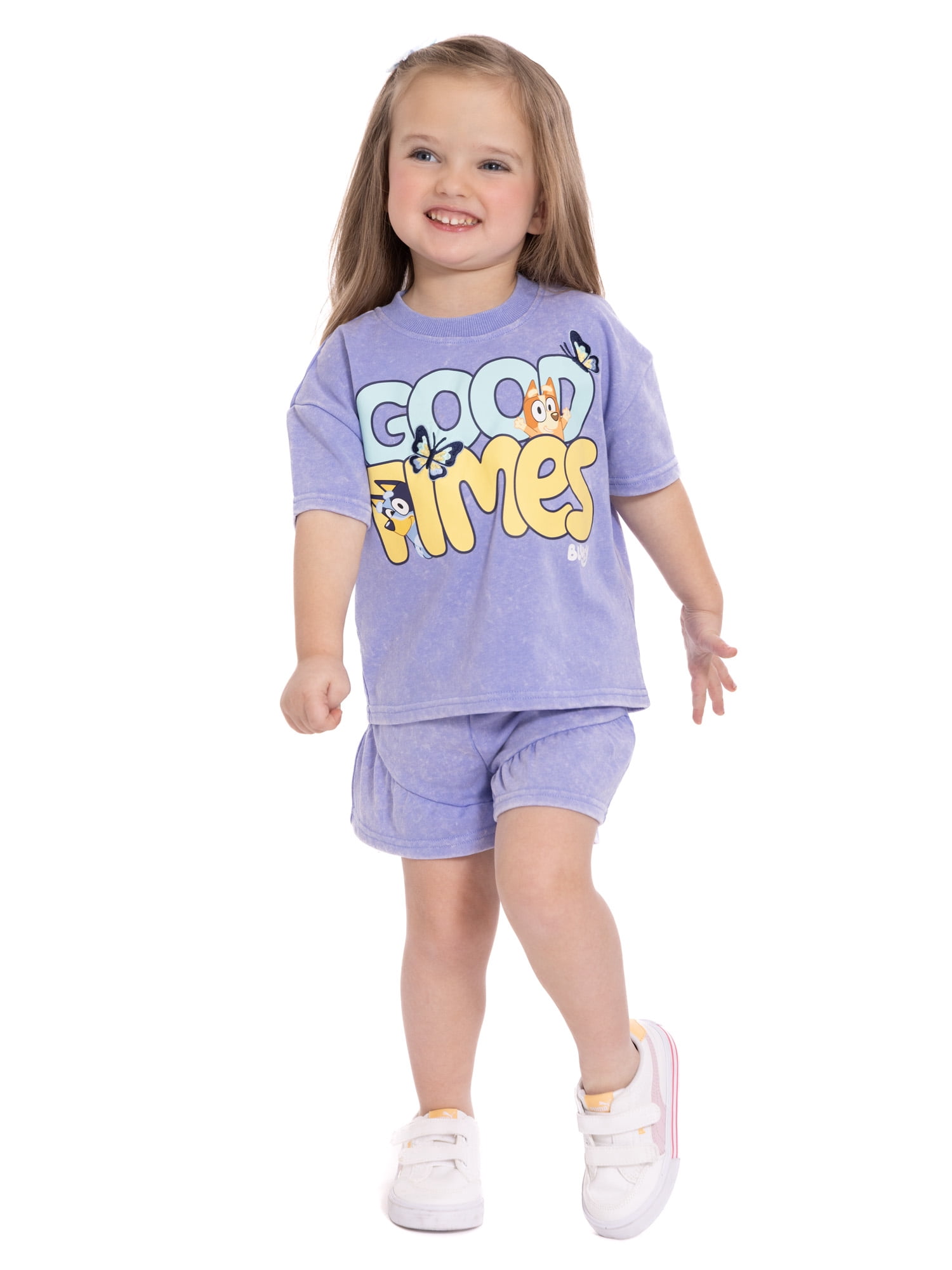 Bluey Toddler Girls' Short Sleeve Graphic Tee and Matching Ruffle Shorts Set, 2-Piece, Sizes 12M-5T