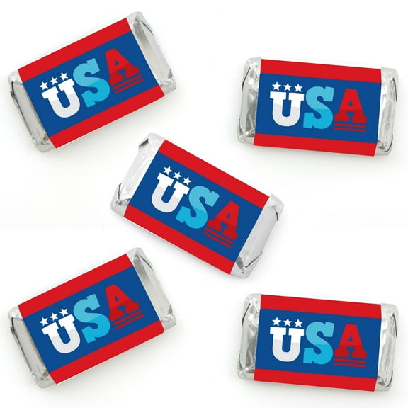 Big Dot of Happiness Firecracker 4th of July - Mini Candy Bar Wrapper Stickers - Party Small Favors - 40 Count