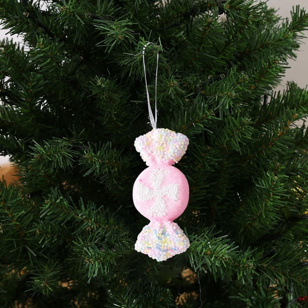 Set de adornos de Navidad | Decoraciones tridimensionales con colgantes de caramelo Rosa Blanco | Manualidades de plástico, forma duradera, tamaños variados | Árbol de Navidad, escaparate | Fácil