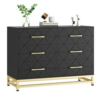 Jojoka 6 Drawer Dresser, Black Wood Dresser for Closet, TV Stand, Morden Chest of Drawers for Bedroom, Living Room, Hallway,