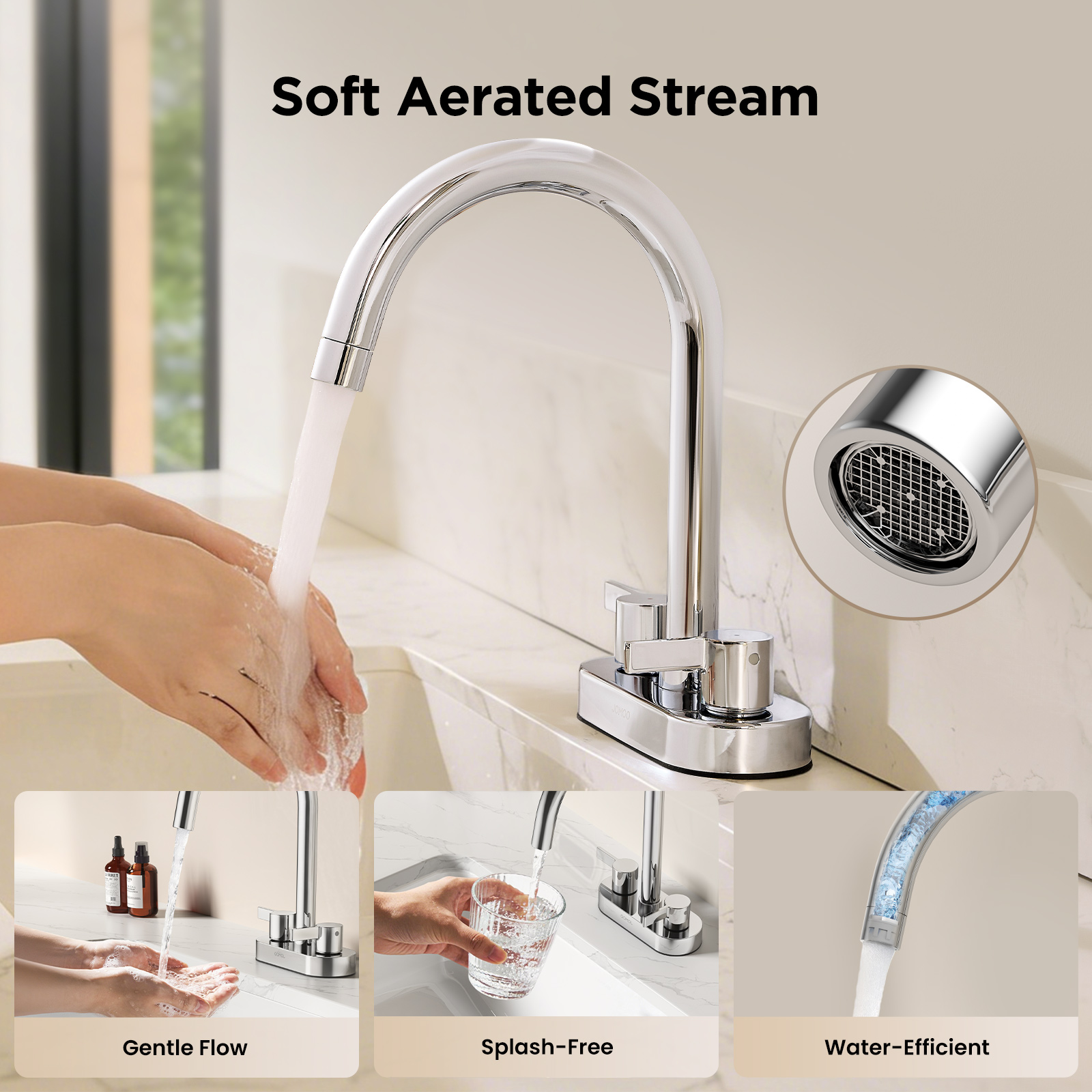 JOMOO 2-Handle Bathroom Sink Faucet, Safe Lead-Free Faucet with Pop-Up Drain Stopper & Supply Hoses, Fits Vanity, Bar Sink, RV