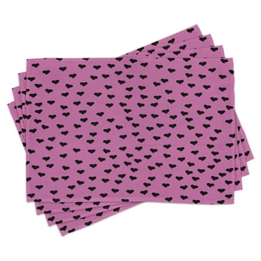 Ambesonne Hot Pink Place Mats Set of 4, Black Hearts Romantic, Standard Size, Fuchsia Black